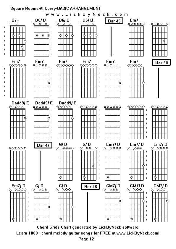 Chord Grids Chart of chord melody fingerstyle guitar song-Square Rooms-Al Corey-BASIC ARRANGEMENT,generated by LickByNeck software.